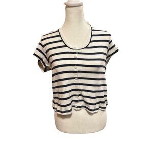 NWT Aerie Navy‎ And White Ribbed Short Sleeve Crop Top￼